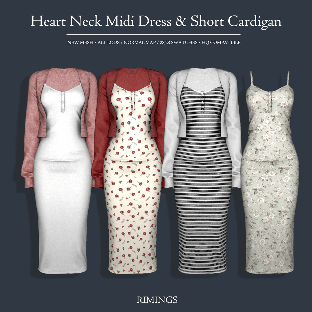 Платье Heart Neck Midi Dress & Short Cardigan